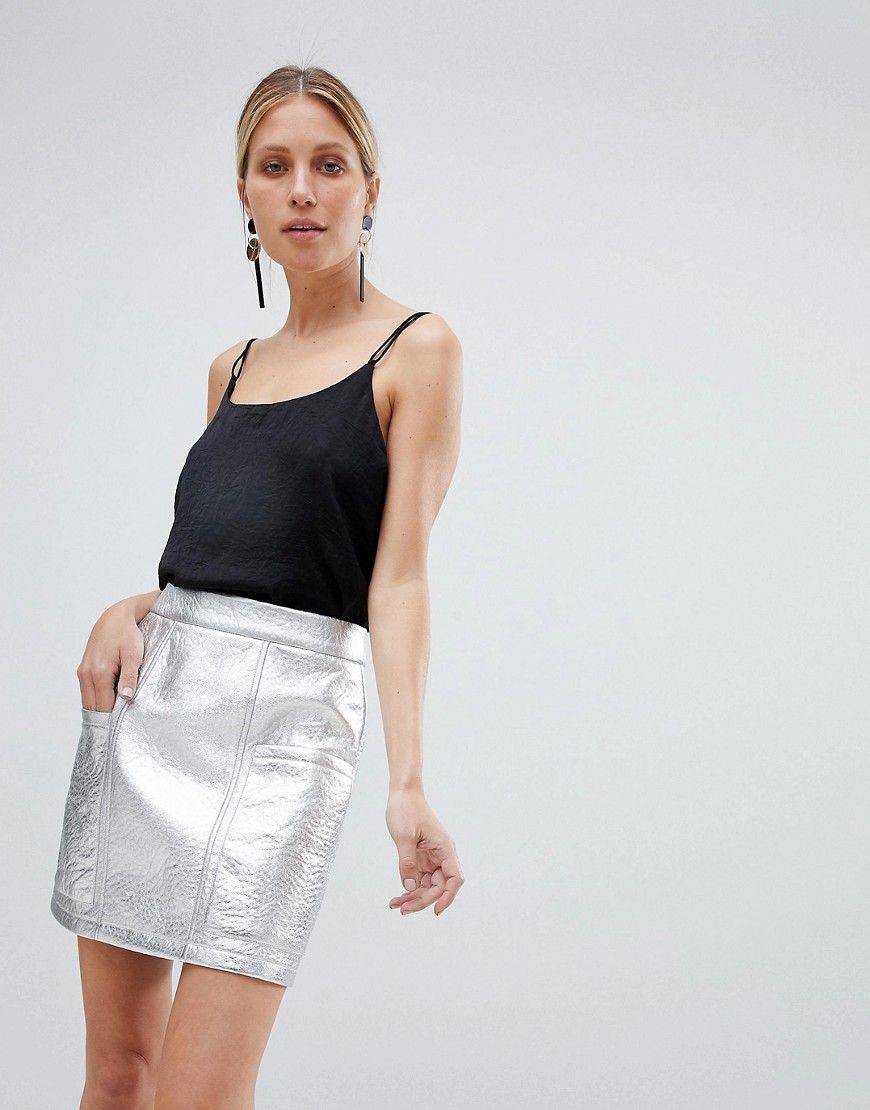 Unique 21 Silver Metallic High Waist Skirt - Silver