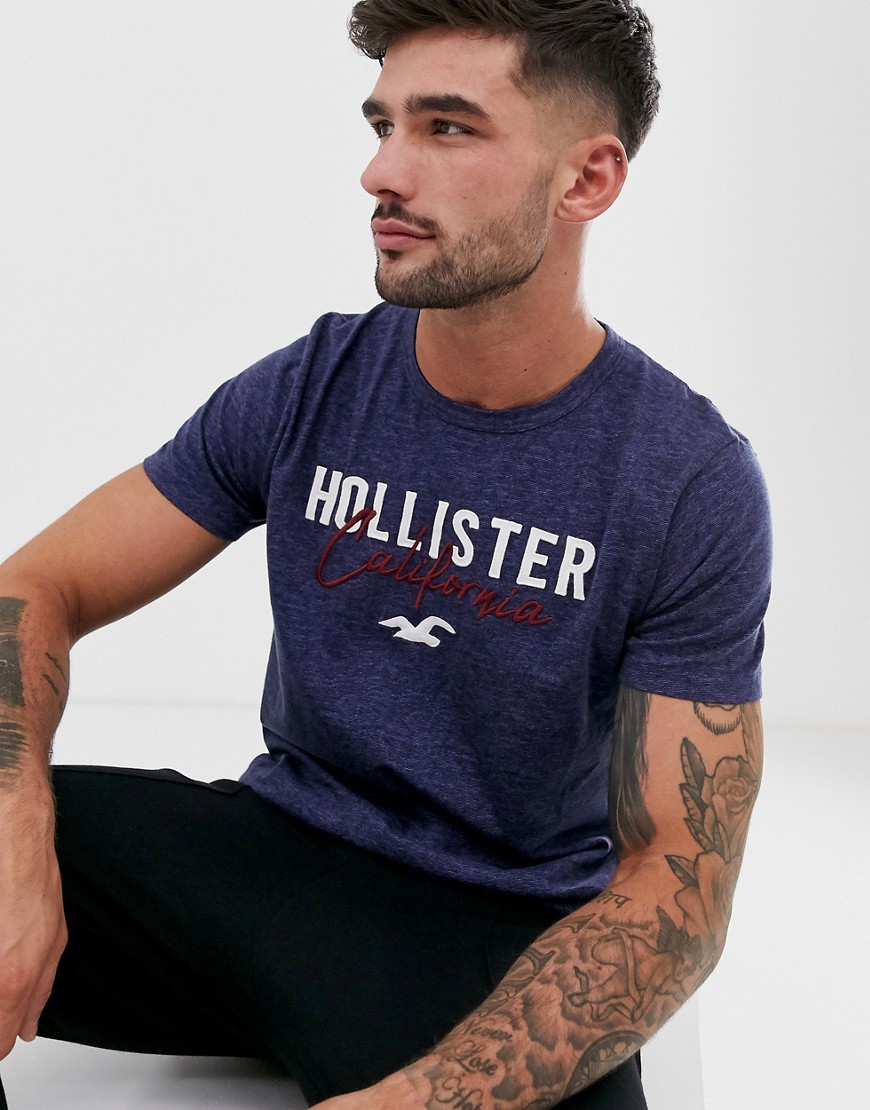 Hollister slim core tech applique logo t-shirt in blue marl