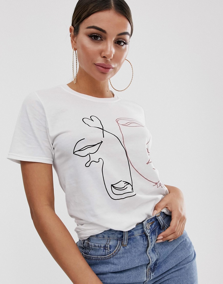 Missguided t-shirt with face print in white