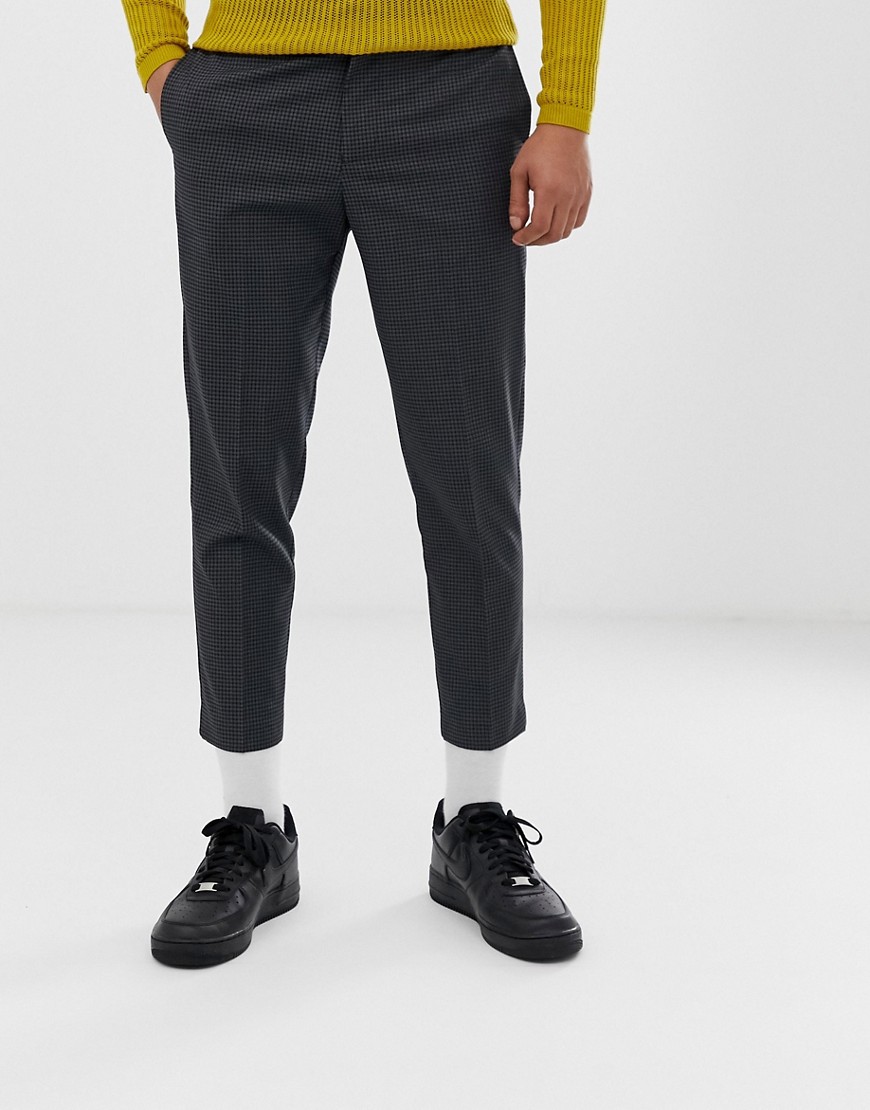 New Look cropped trousers in grey micro check