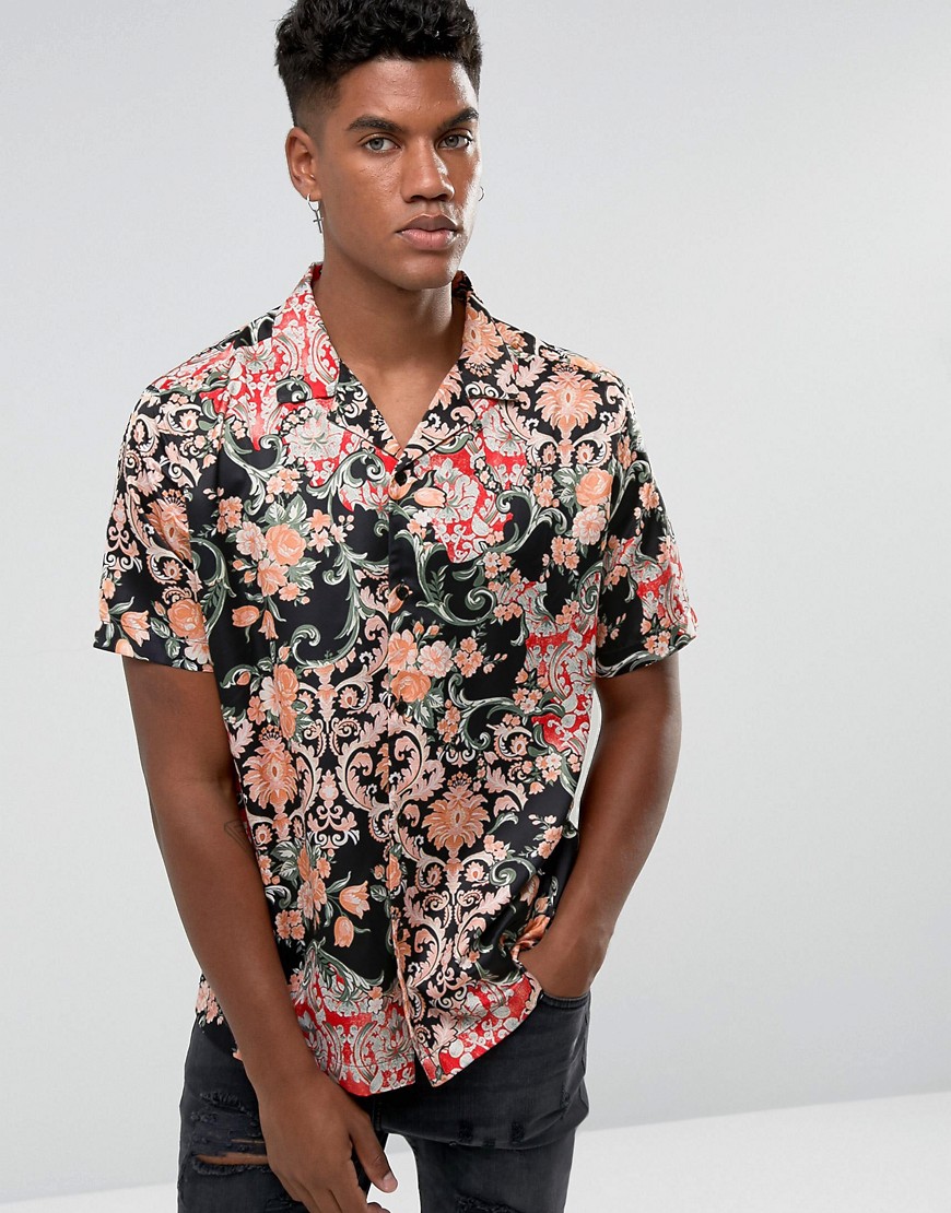 Jaded London Shirt In Black With Floral Print