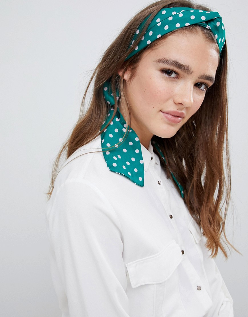 ASOS DESIGN twist block headscarf in green and pink spot