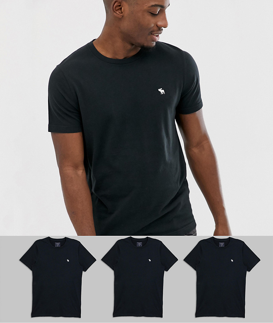 Abercrombie & Fitch 3 pack icon logo crew neck t-shirt in black