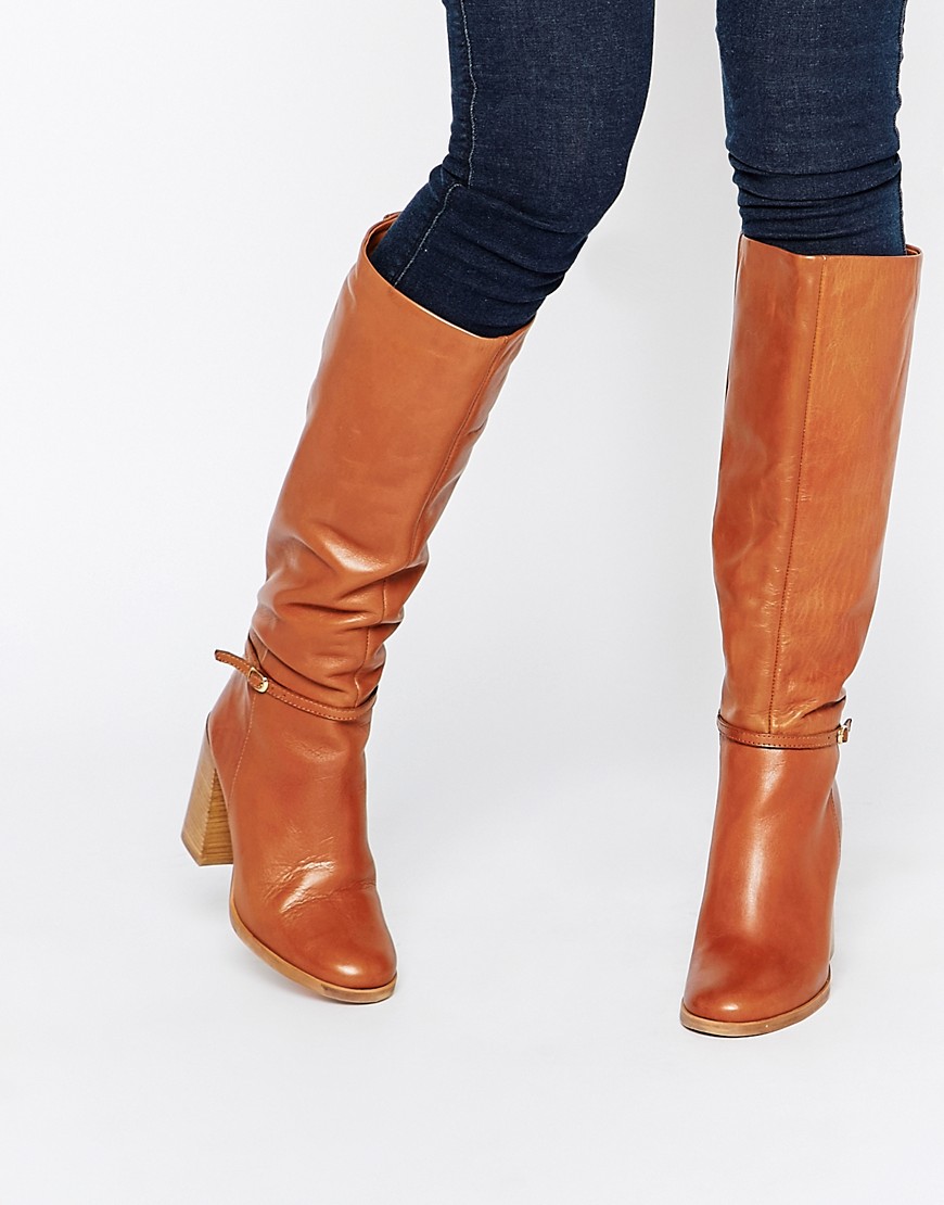 Image 1 of Carvela Winnie Tan Leather Knee Boots With Stacked Heel