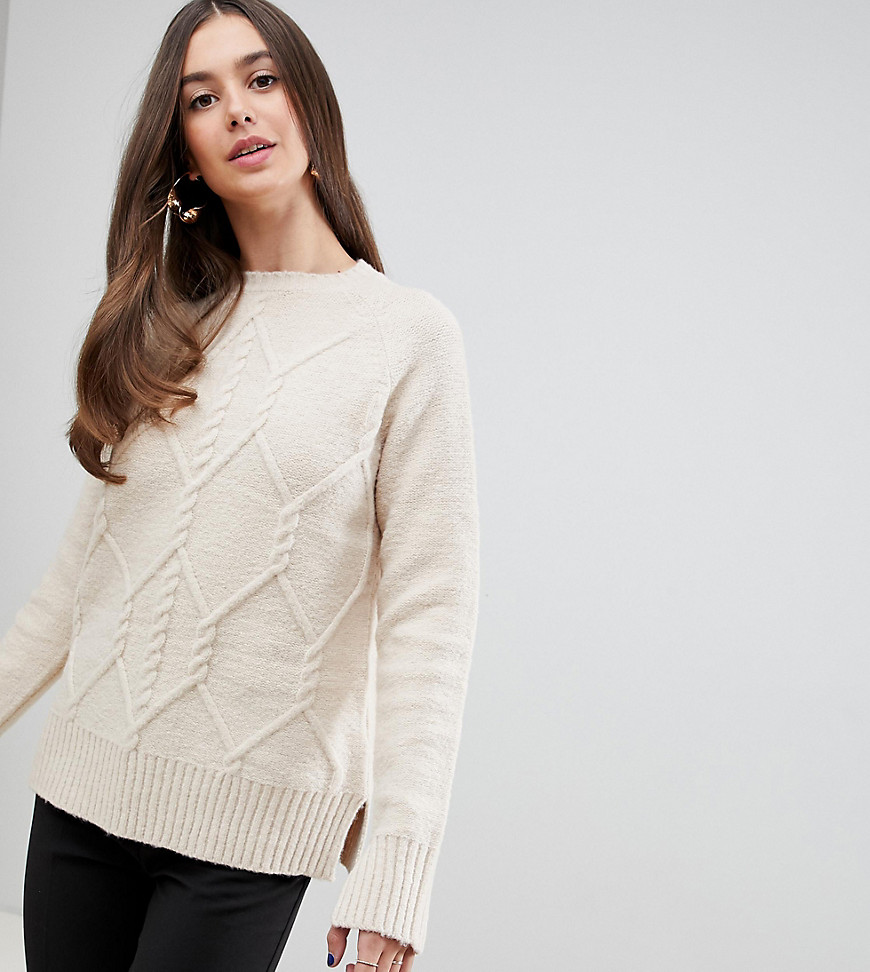 Y.A.S Tall crew neck knitted cable jumper - Cream