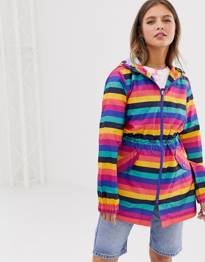 Brave Soul rain mac jacket in bright stripe