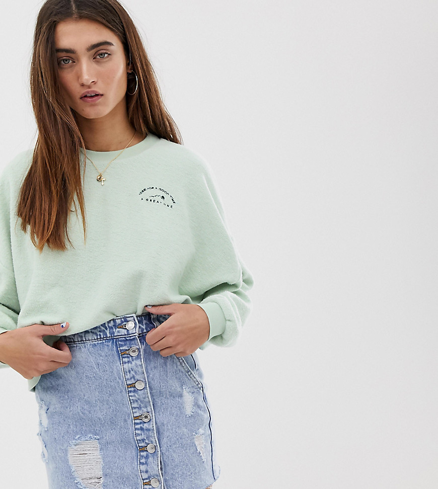 Pull&Bear textured sweat top with logo in green