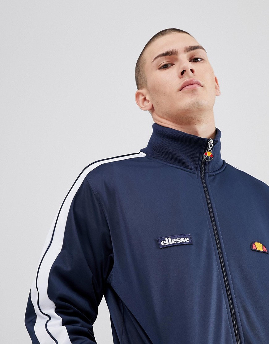 ellesse Poly Tricot Track Jacket With Sleeve Taping In Navy - Navy