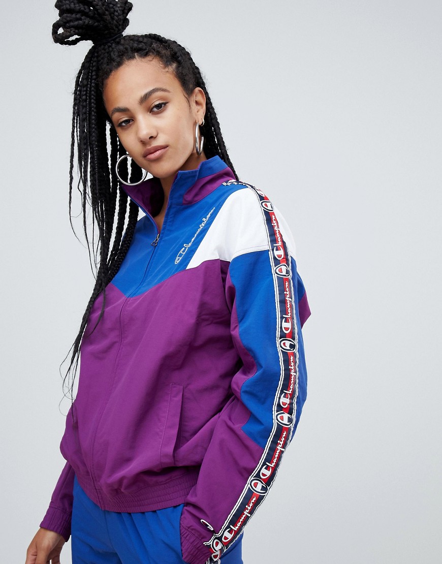 Champion retro tracksuit top with contrast panels and logo taping co-ord - Navy multi