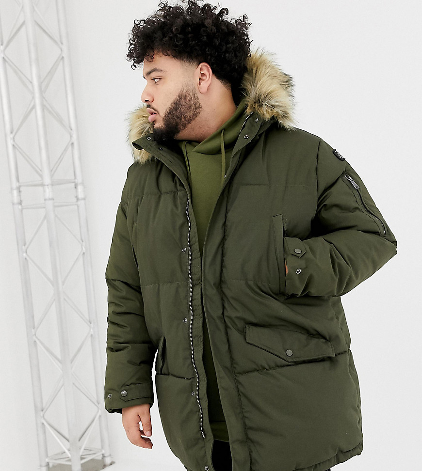 Schott lincoln 18x quilted hooded parka jacket with detachable faux fur trim in green