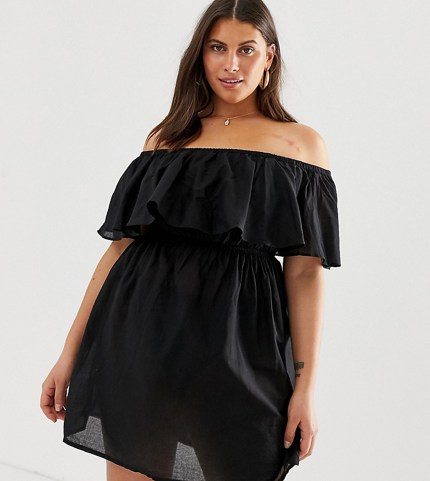 Simply Be bardot beach dress in black