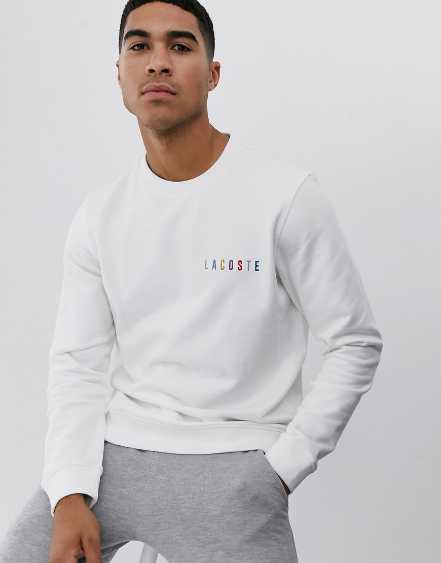 Lacoste rainbow text logo sweat in white