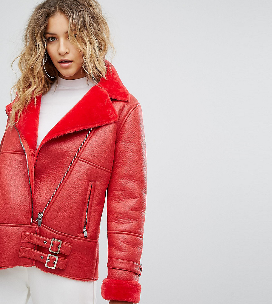 Missguided Buckle Detail Avaitor Jacket - Red
