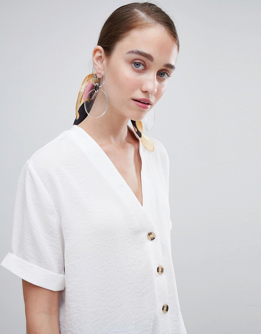 New Look Button Down Boxy Shirt - Off white