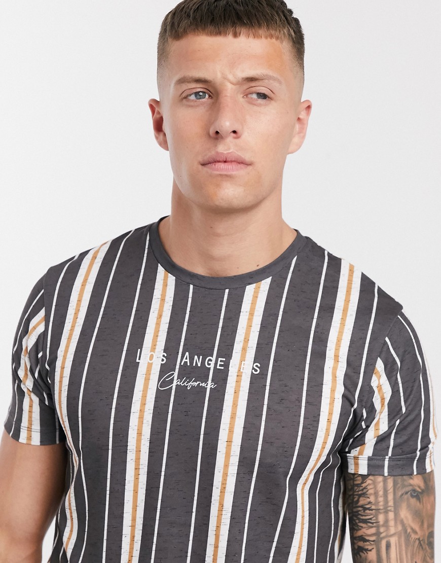 Burton Menswear t-shirt with LA logo in washed black stripe