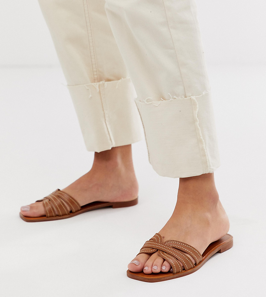 Mango leather flat sandals in tan