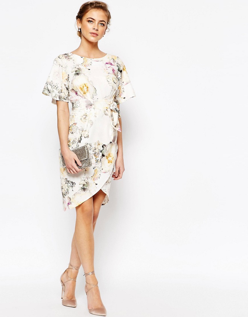 Closet Floral Dress with Sleeve and Wrap Skirt