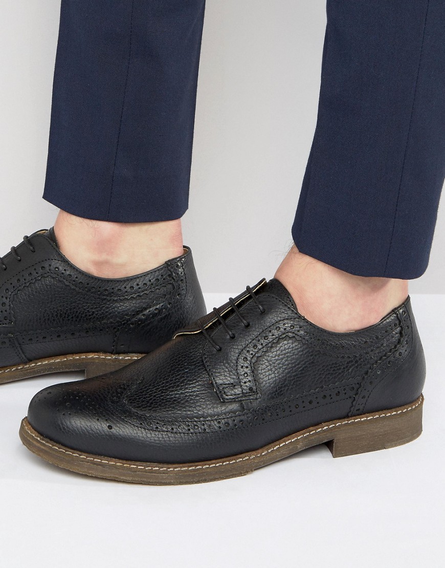 Red Tape Brogues In Black Milled Leather - Black