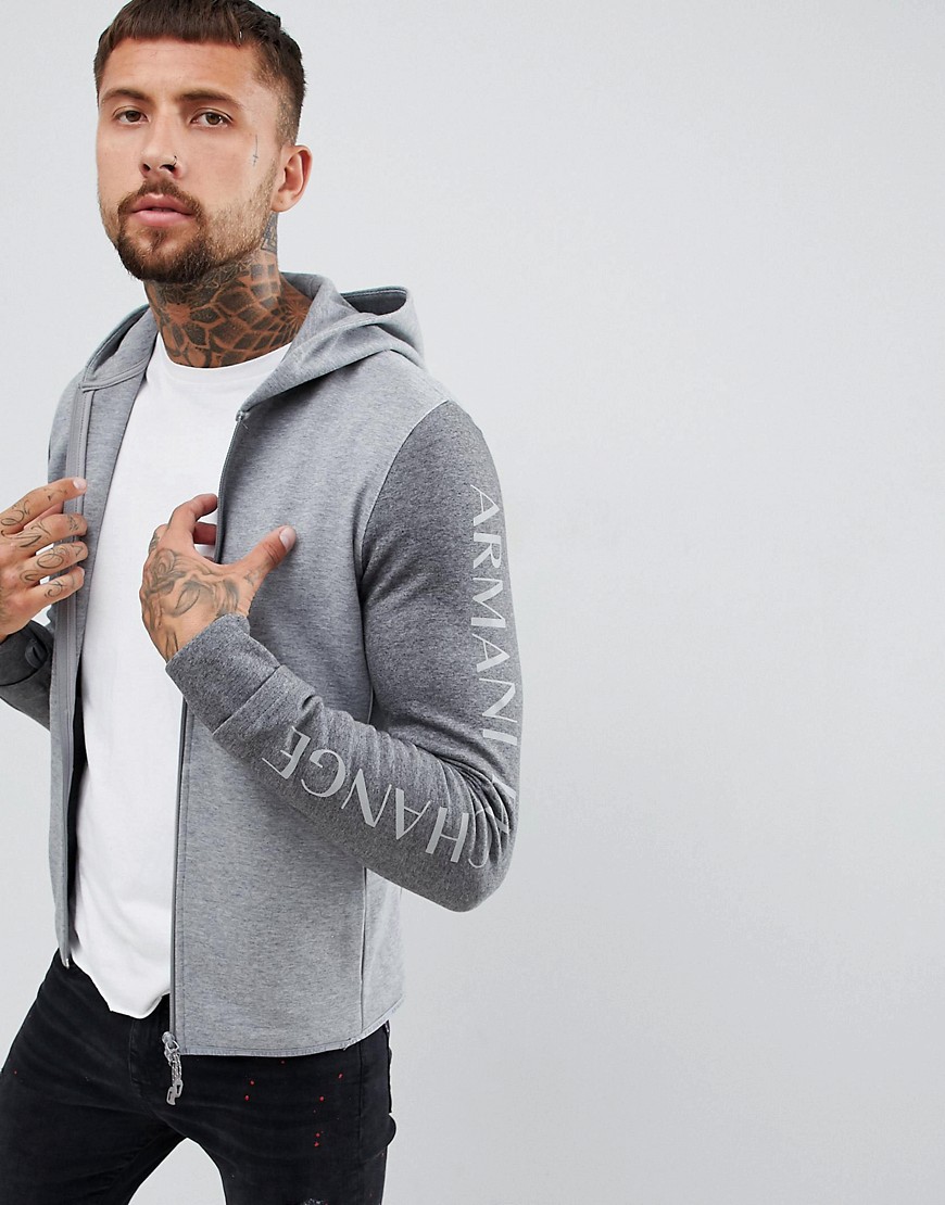 Armani Exchange logo zip-thru hoodie in grey - Grey