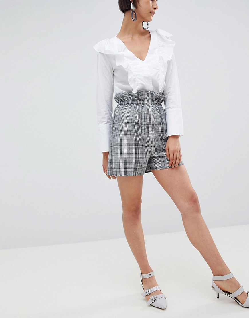 Asos Design Tailored Check Short With Paperbag Waist-multi