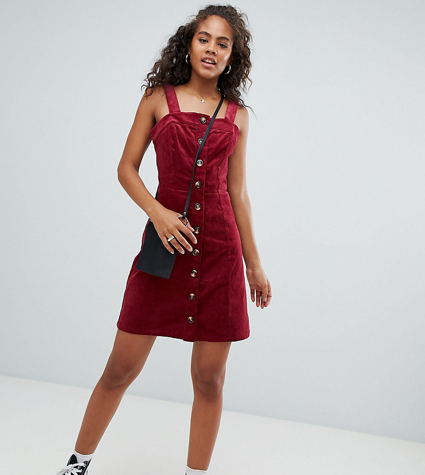 Glamorous Tall button front pinnafore dress in cord - Rust
