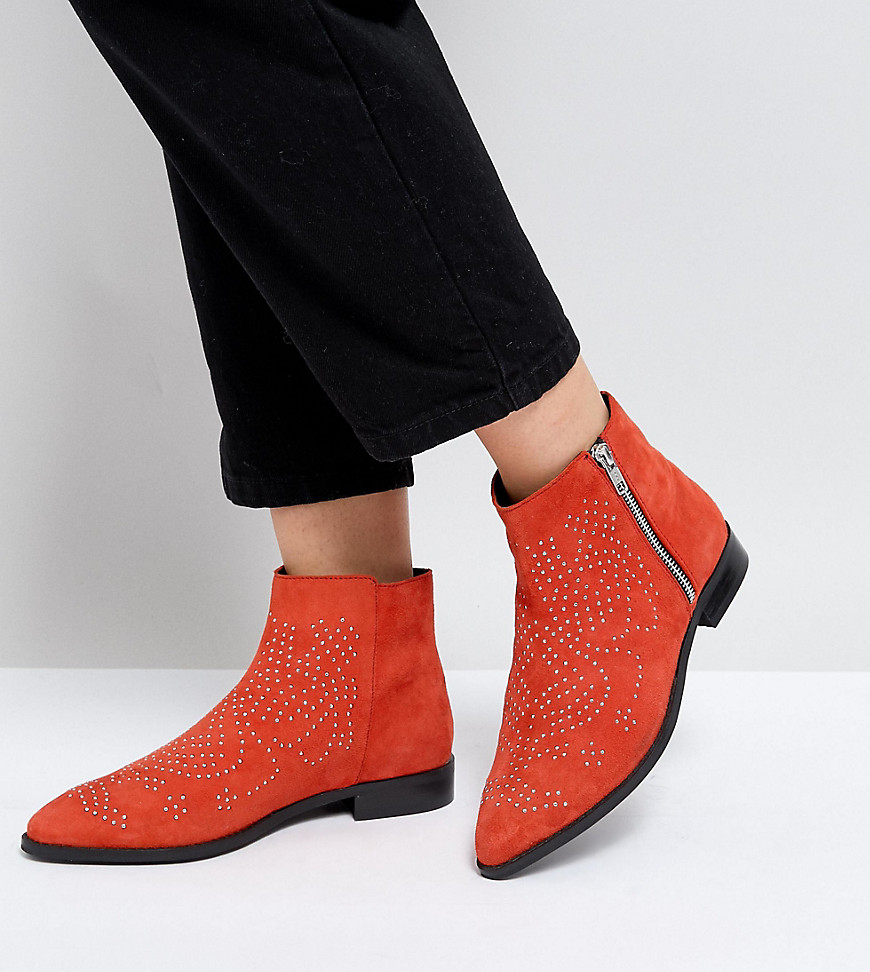 ASOS DESIGN ASOS AUTO PILOT WIDE FIT SUEDE STUDDED ANKLE BOOTS,ASOS AUTO Red s