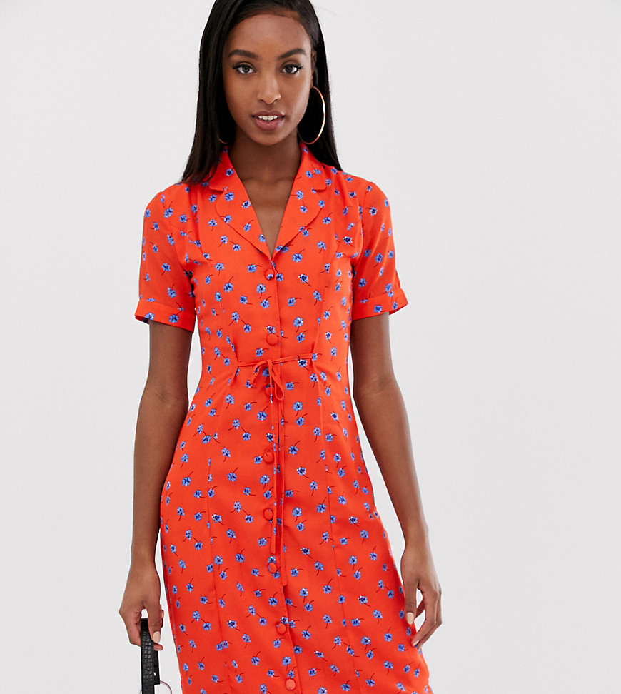 Fashion Union Tall fitted midi shirt dress in floral