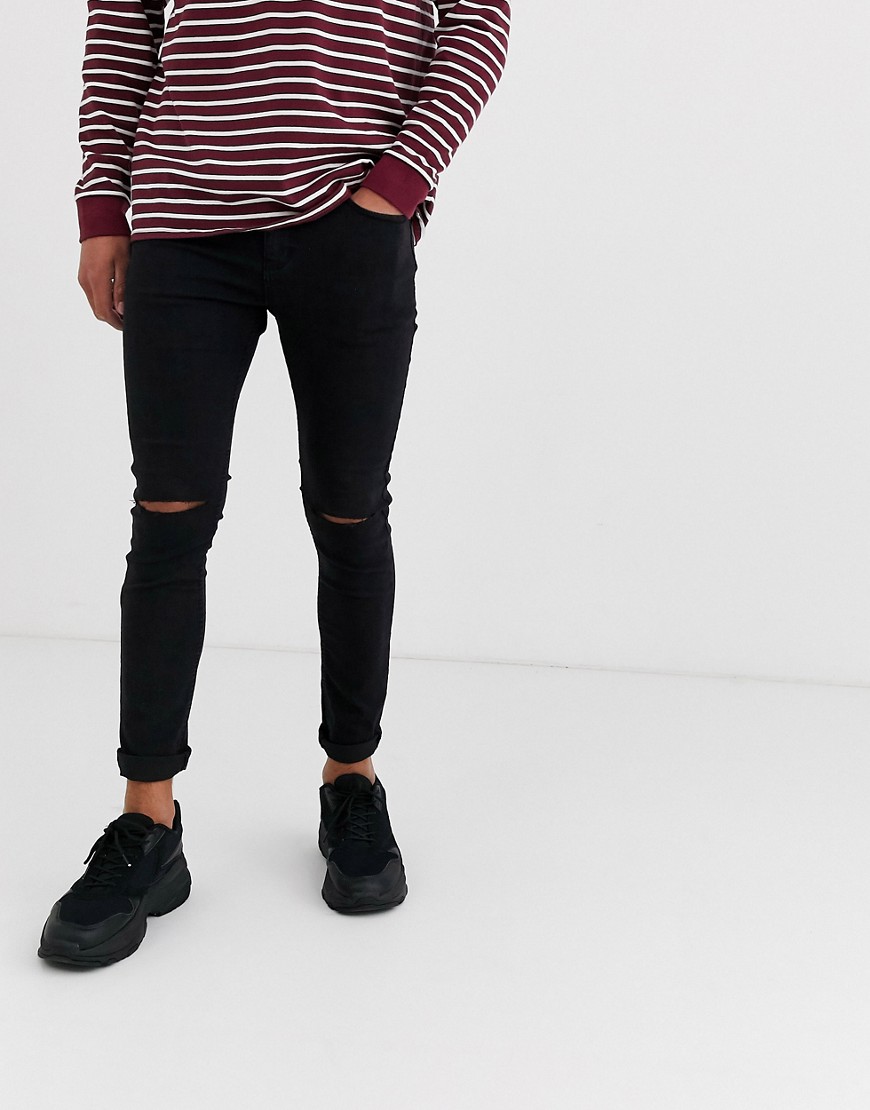Pull&bear super skinny jeans in black with knee rips