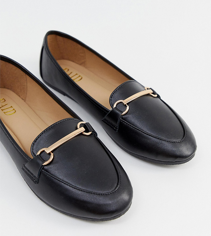 RAID Wide Fit Viera black leather look snaffle detail flat shoes
