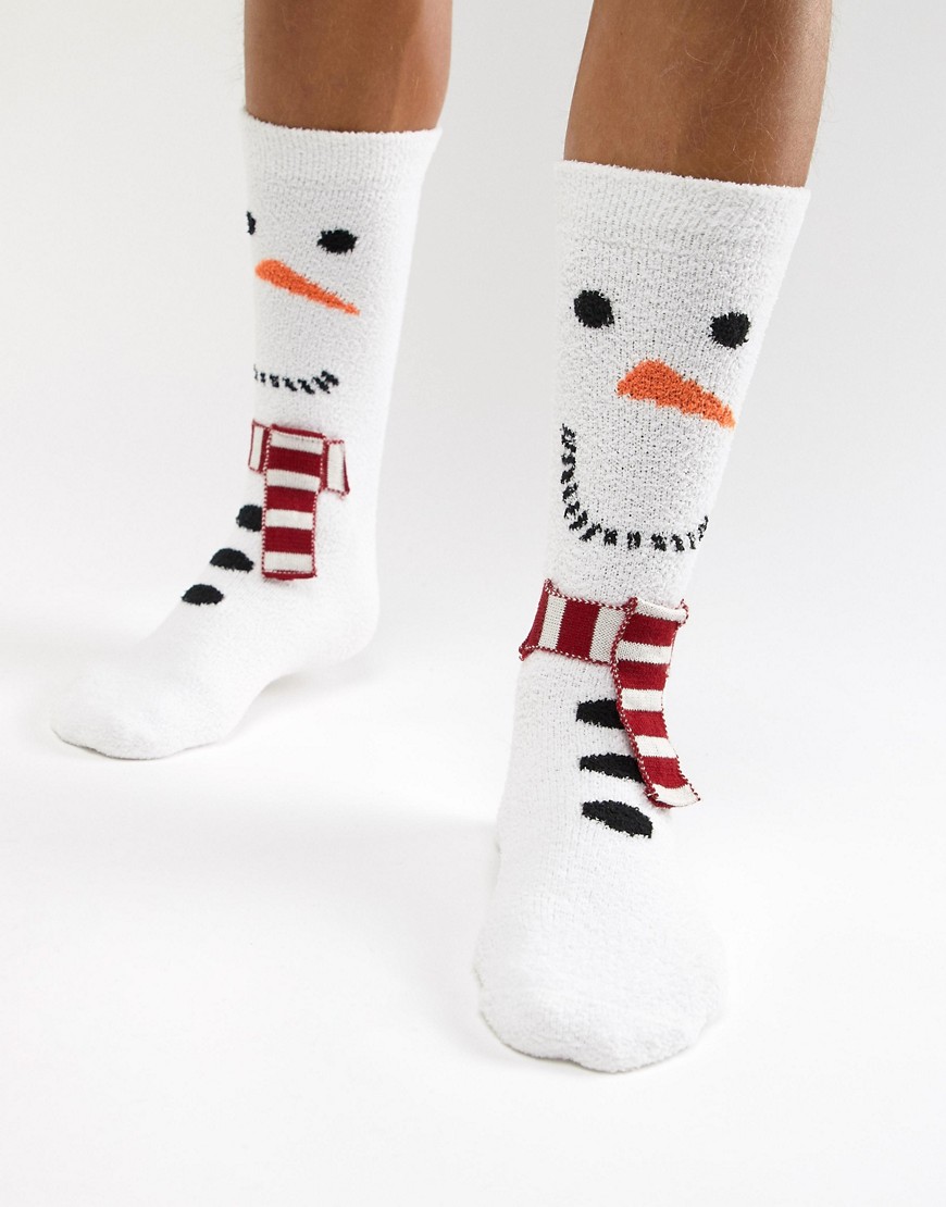 Asos Design Holidays Snowman Socks With Fluffy Lining - White