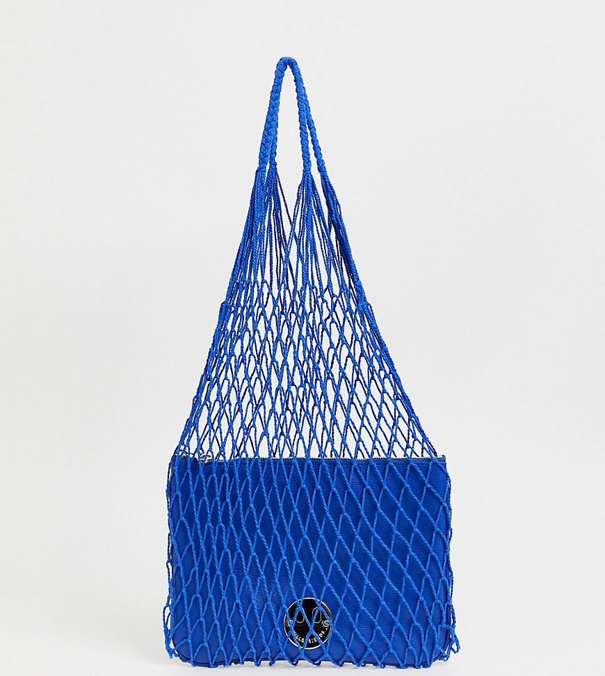 Hill and Friends Happy string shopper with leather pouch in blue