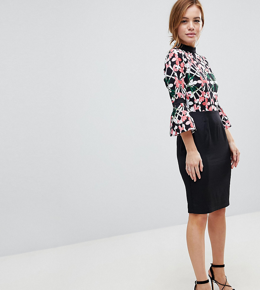 Paper Dolls Petite Floral Printed Top Dress With Contrast Skirt