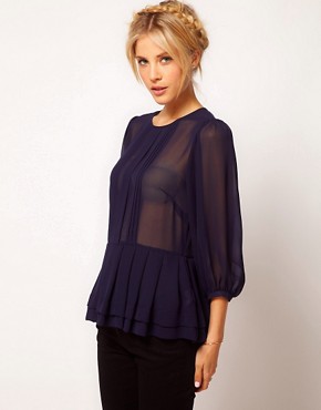 Image 1 of ASOS Sheer Top With Peplum And 3/4 Sleeves