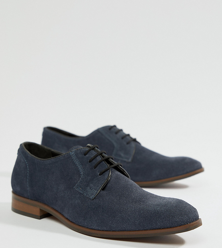Dune Wide Fit Lace Up Suede Shoes In Navy Suede