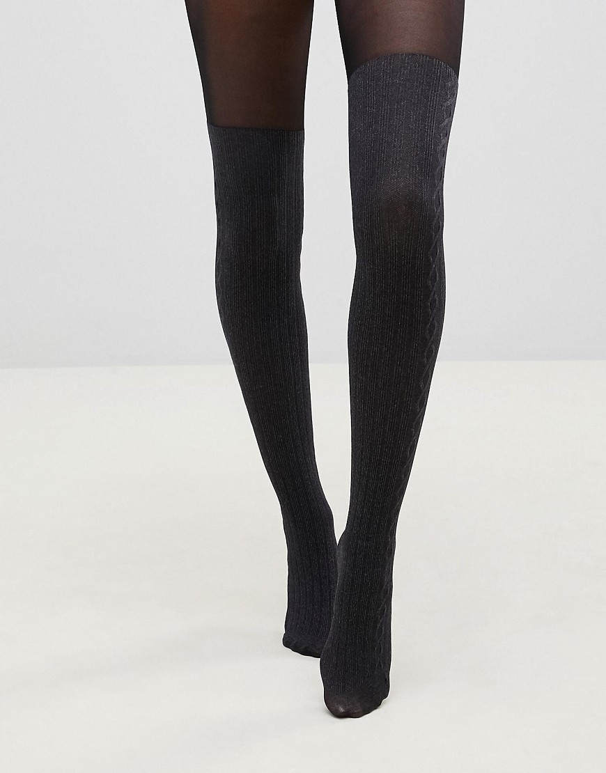 Pretty Polly over the knee secret cable sock tights in marl