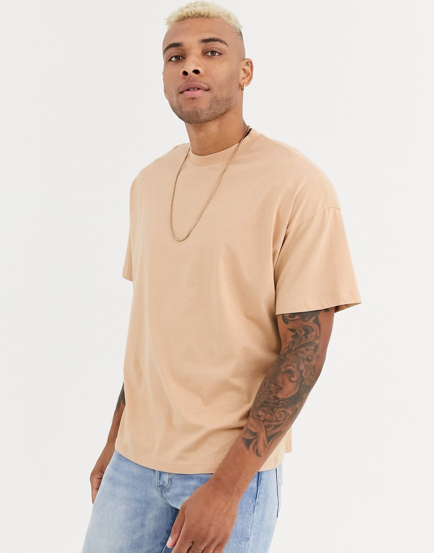 ASOS DESIGN oversized t-shirt with crew neck in beige