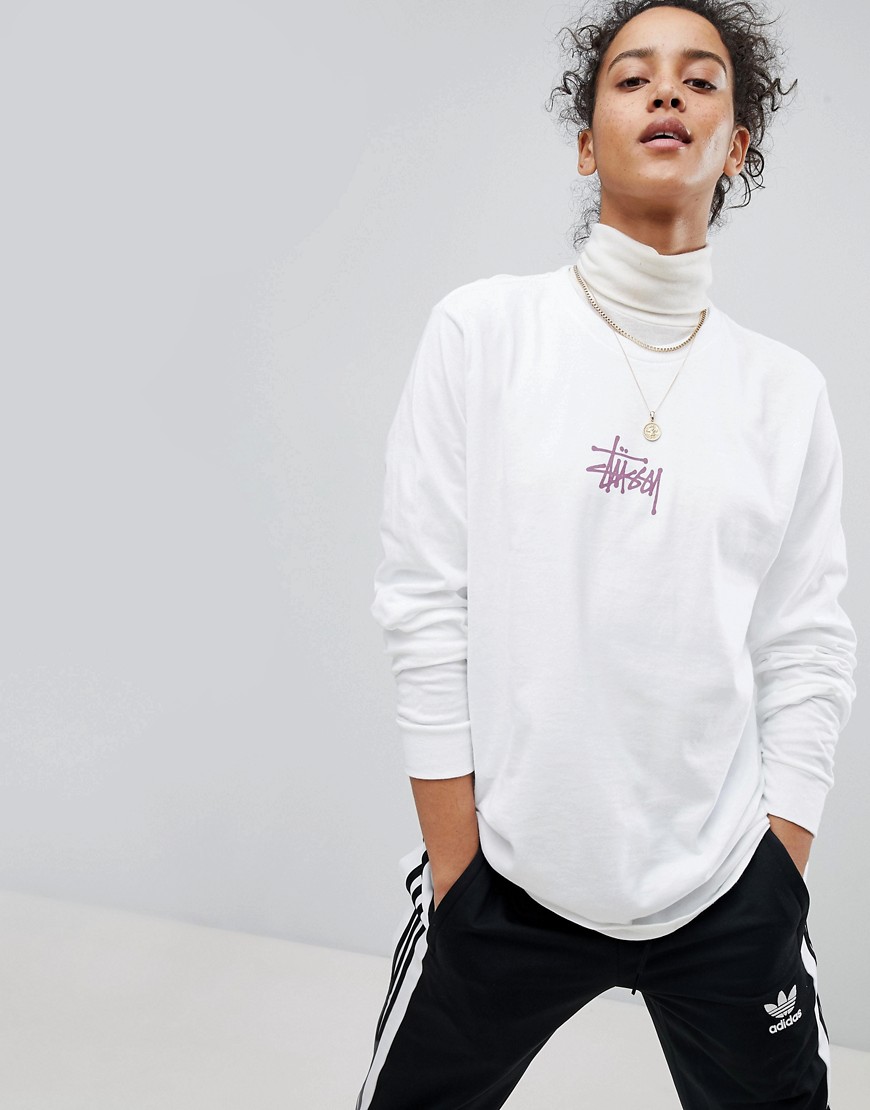 Stussy Long Sleeve Top With Logo - White