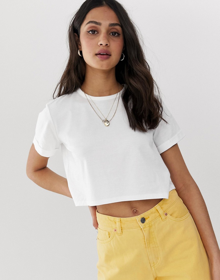 ASOS DESIGN ultimate organic cotton crop t-shirt with roll sleeve in white