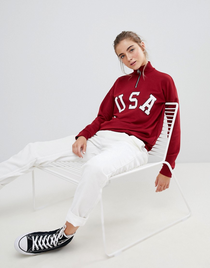Daisy Street relaxed sweatshirt with half zip and USA print