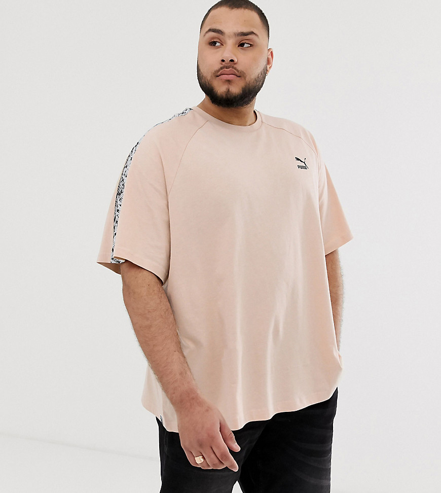 Puma Plus t-shirt with snake print taping in beige Exclusive at ASOS