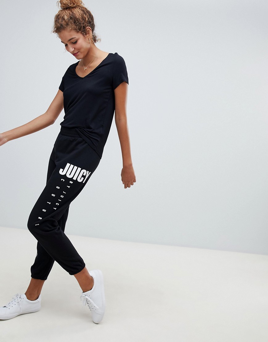 Juicy By Juicy Couture multi logo cuffed tracksuit pant - Multi graphic black
