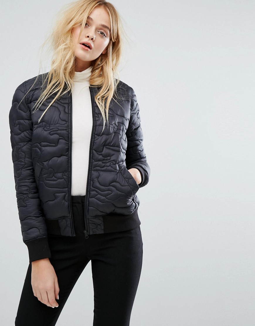 French Connection Riot Quilted Zip Through Bomber Jacket - Black