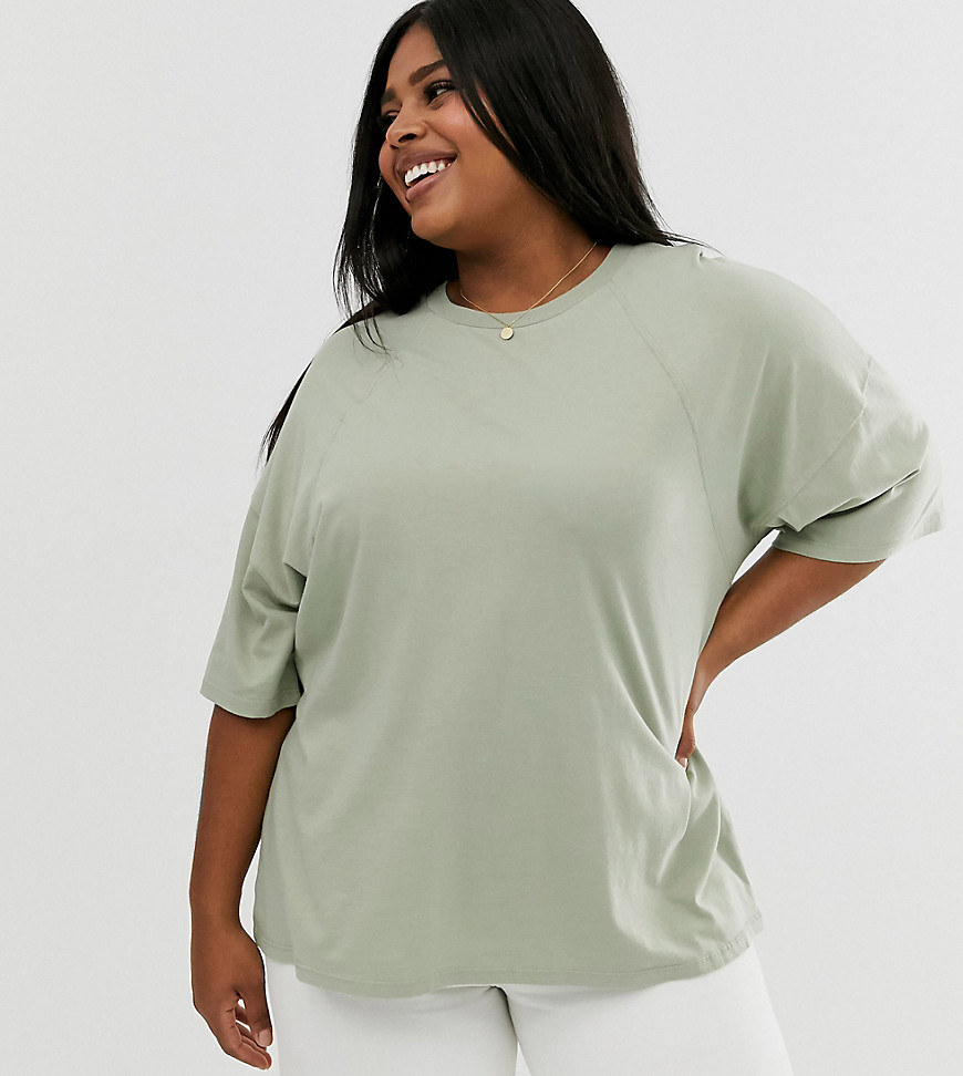 ASOS DESIGN Curve super oversized t-shirt with seam detail in sage
