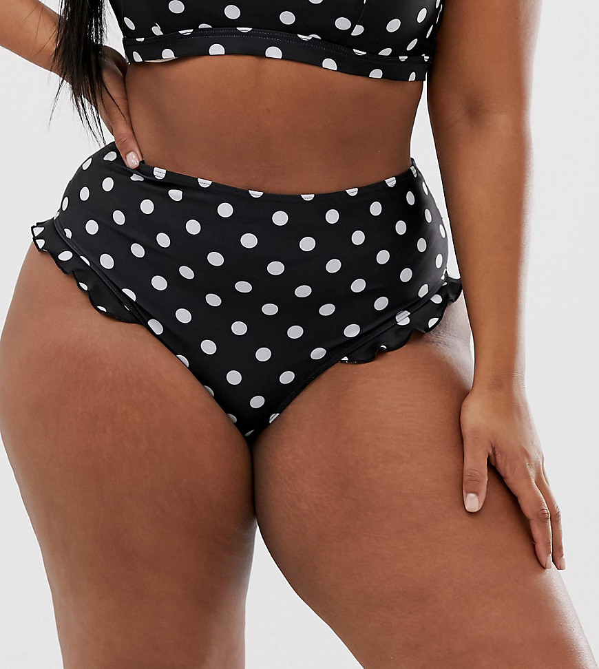 Peek & Beau Curve Exclusive Eco high waist bikini bottom with ruffles in polka dot