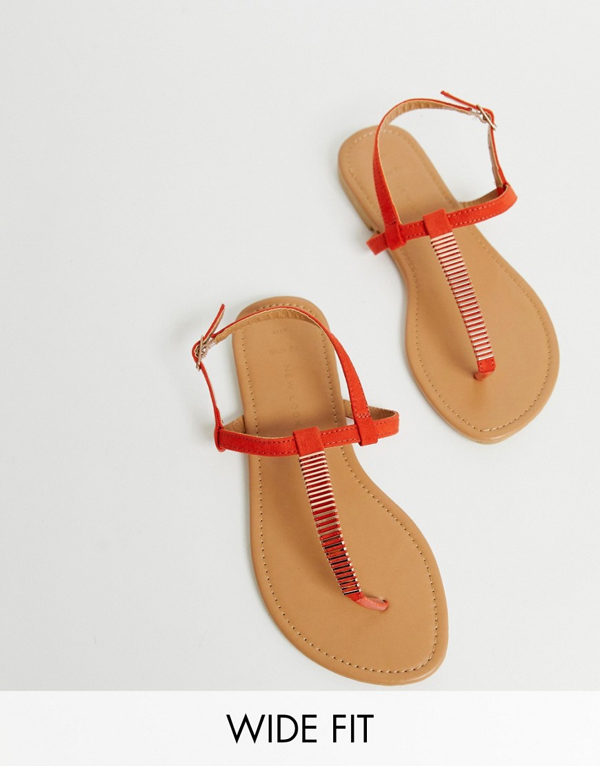 New Look Wide Fit toepost flat sandals in red