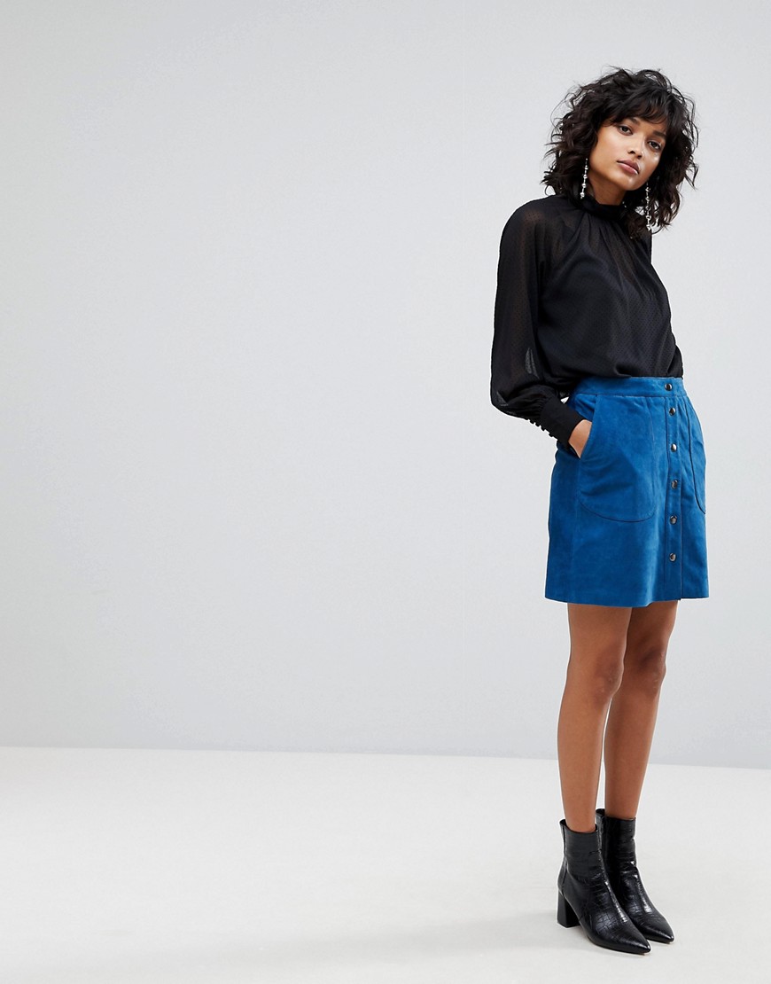 Y.A.S Suede Mini Skirt With Button Front