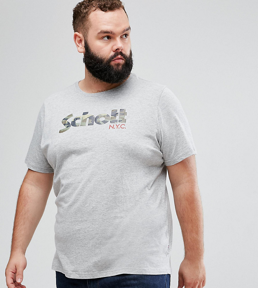 Schott PLUS Camo Logo T-Shirt Slim Fit in Grey Marl - Heather grey/camo