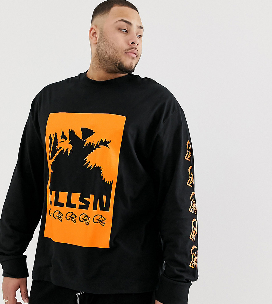 COLLUSION Plus long sleeve printed t-shirt in black