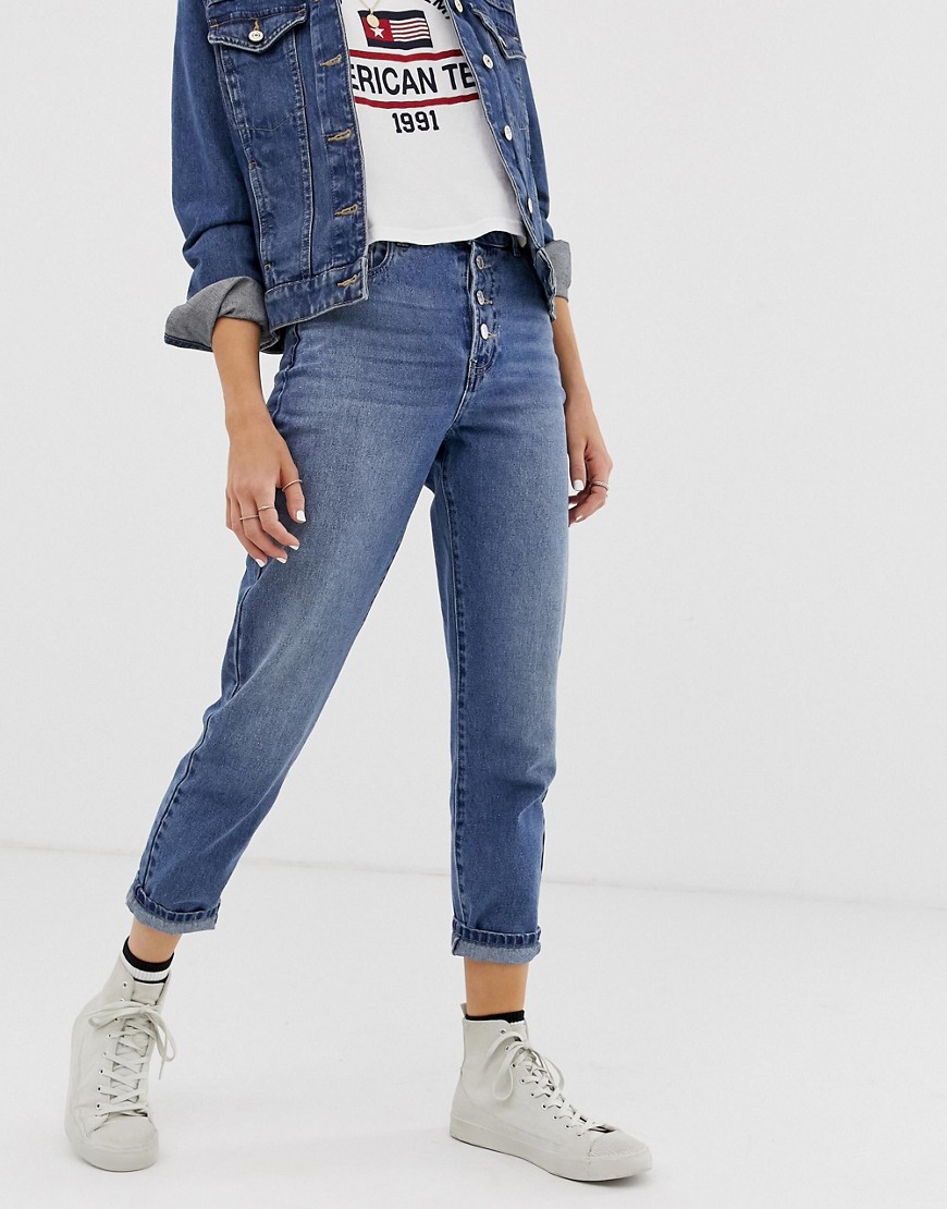 Only button detail straight leg jeans