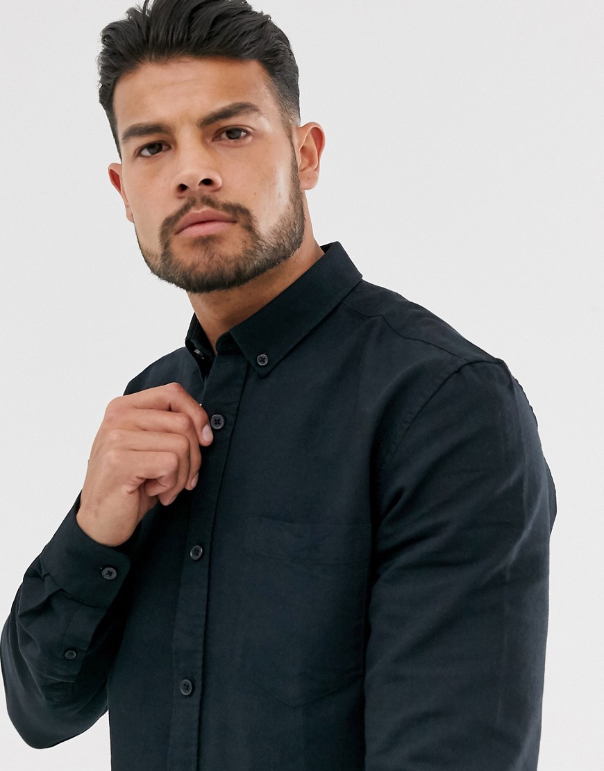 Only & Sons slim fit oxford shirt in black